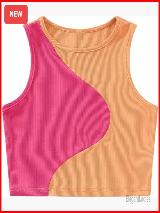 Tops - Slim Fit Ribbed Knit Crop Tank Top Sleeveless Summer Vest